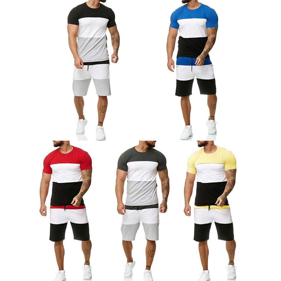 

Men Summer Tracksuits Clothing Sets Fashion Tshirts + Shorts Two Pieces Sets Mens Casual Loose Streetwear Running Clothing Plus Size, Yellow
