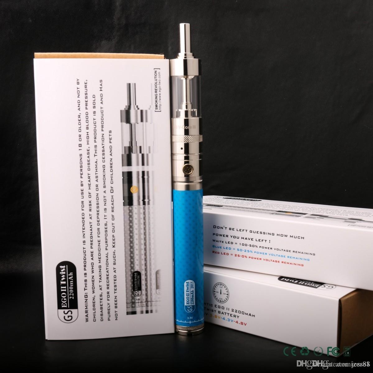 

Ego II Twist Mega Kit VV 2200mAh 3.3V-4.8V Variable Voltage Huge Capacity bttery vape pen vaporizer GS Vcore III Dual Coil