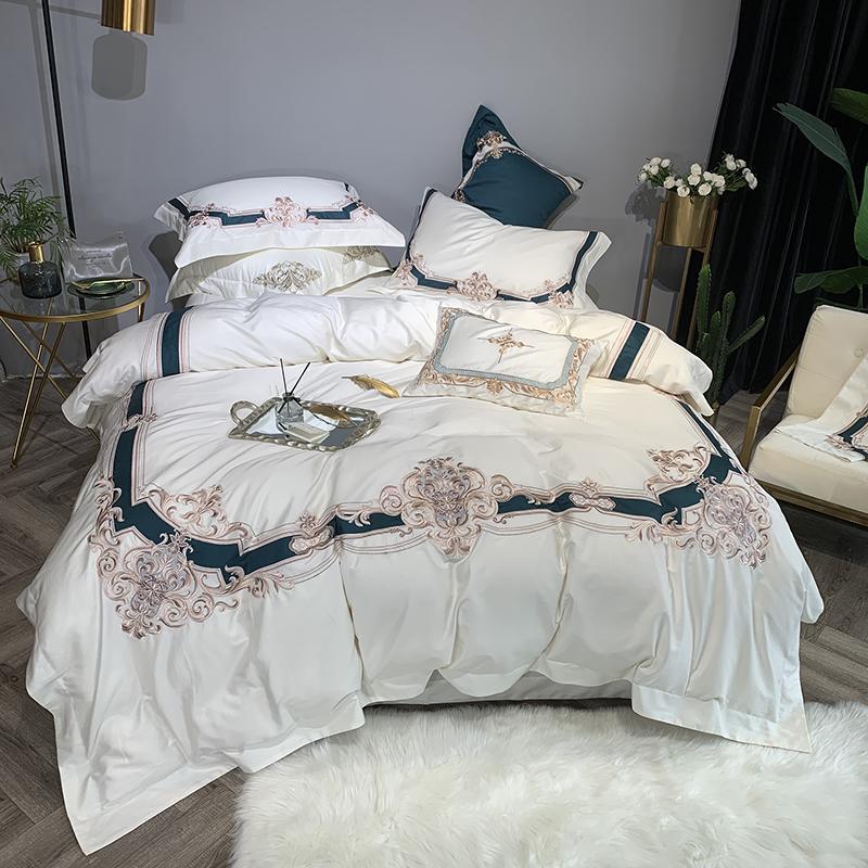 

30 100%Egyptian Cotton White Duvet Cover Bed Sheet Set 2 Pillow Shams Queen King size Luxury Embroidery Bedding sets, Color 2
