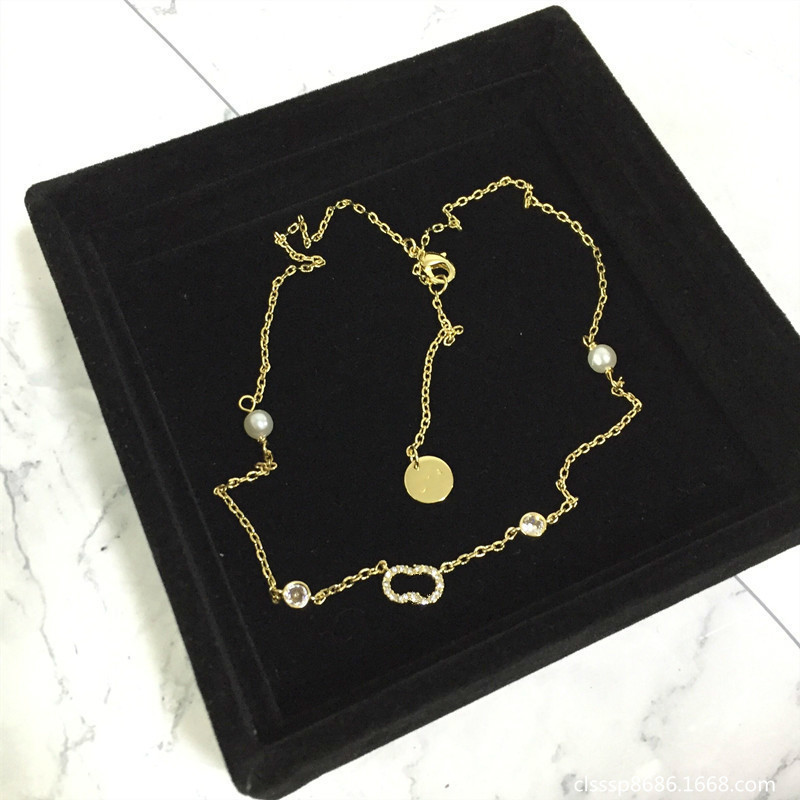 

d home pearl diamond letter small fragrance style ckoker necklace temperament versatile letter necklace for women