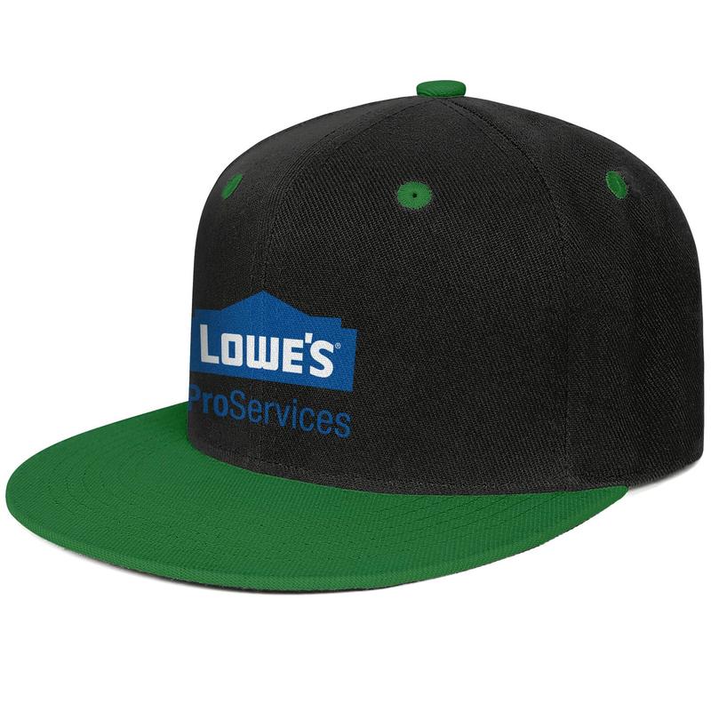 

Lowe's Home Improvement Logo Unisex Flat Brim Baseball Cap Custom Hip Hop Trucker Hats lowe's Coconut tree series logo Black bottom Gold, Blue;gray
