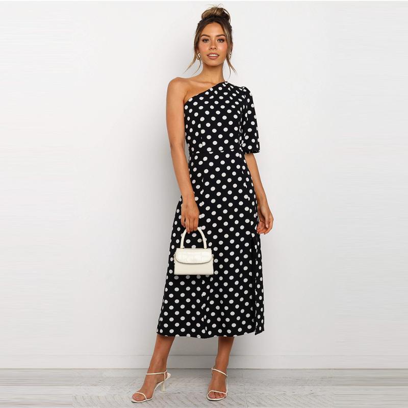 

Printed Off Shoulder Beach Dress One Shoulder Without Sleeves Clothes for Women 2020 A-Line Sexy Dress for Mature Women, White