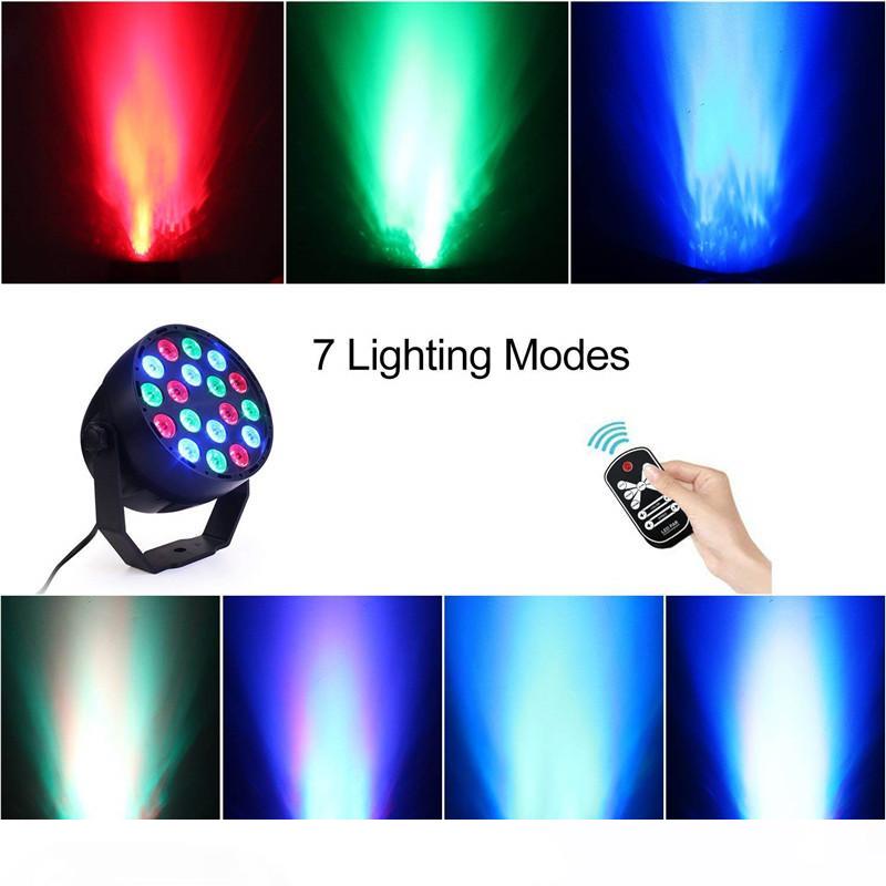 

RGB LED Stage Lights Portable 18 LEDs Flat Par Light DMX 512 IR Remote Control Sound Activated Projector Lamp for Party Bar Club Dsico KTV