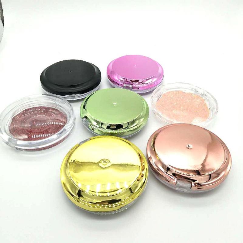 

hot sale round eyelash packaging glitter round eyelash case plastic box for 10-25mm
