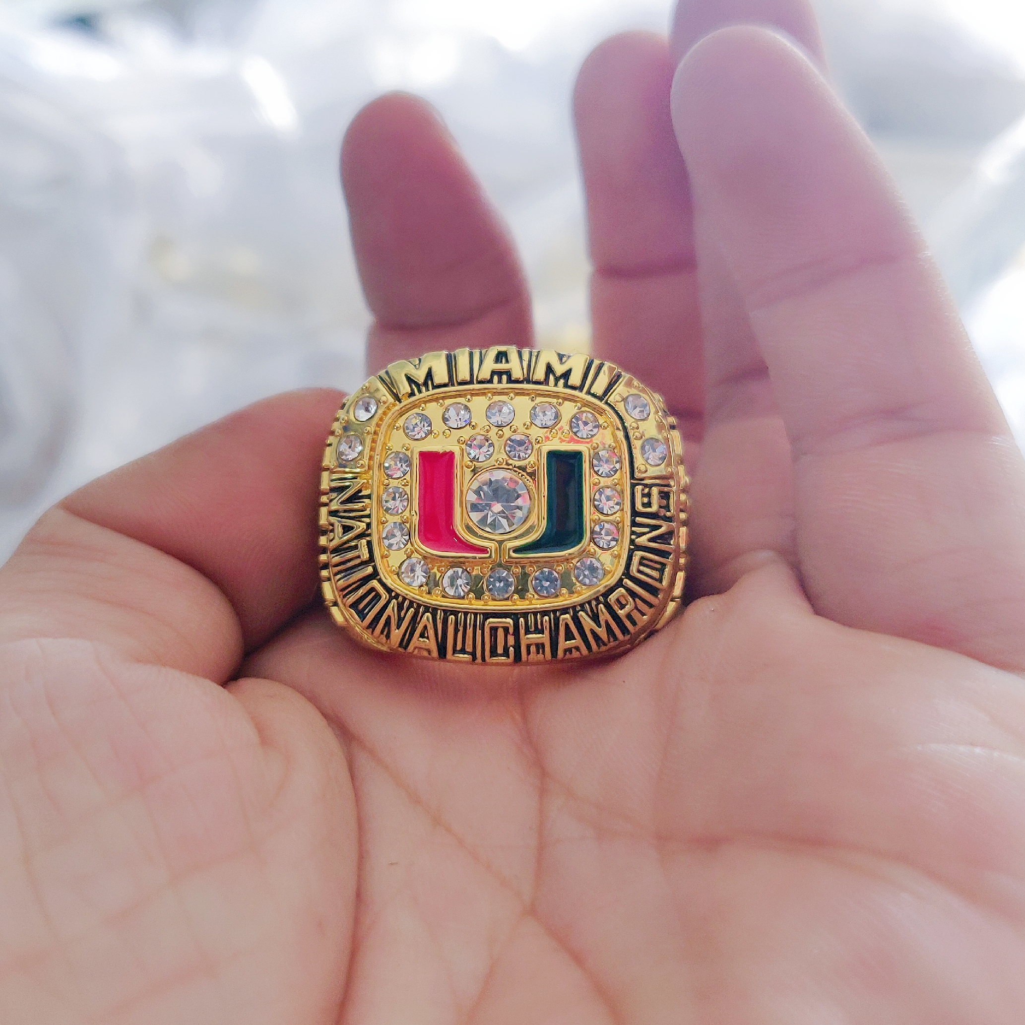 

1991 Miami Hurricanes National Championship Ring With Wooden Box Fan Gift wholesale, Golden;silver