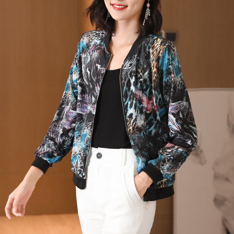 

2020 New Summer Jacket Women Print Basic Jacket Thin Long Sleeve Casual Female Bomber Baseball Zipper Sunscreen Outwear, Picture