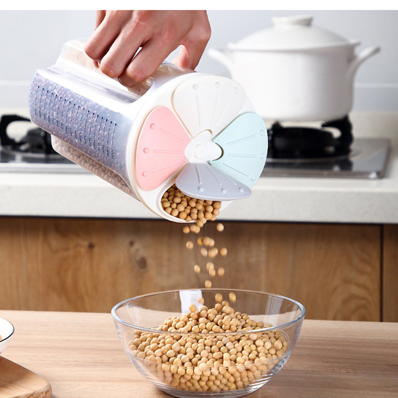 

2/3/4Grids Rotating Plastic Cereal Dispenser Storage Box Kitchen Rice Container Storage Case Flour Grain Bottle Jar