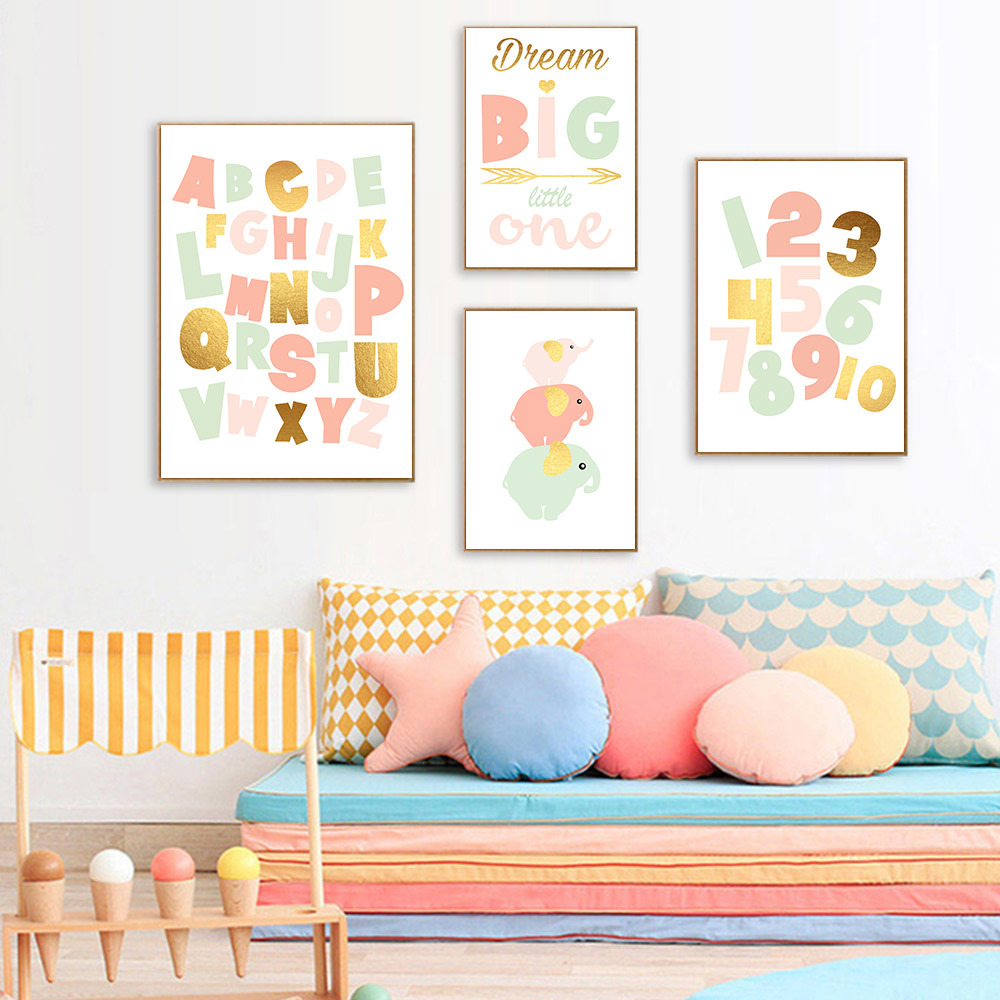 2020 Abc Number Wall Art Posters Watercolor Alphabet Educational Canvas Painting Nursery Print Pink Elephant Picture Kids Room Decor From Haloqueen 3 62 Dhgate Com