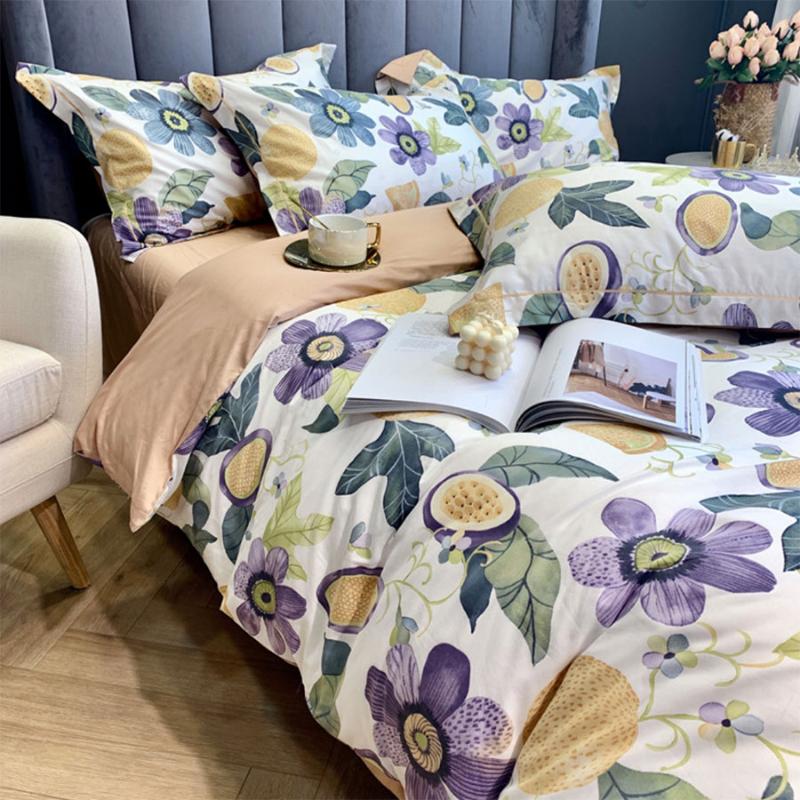 

Romantic bedding set teen girl, queen king 60s cotton retro plant flwoer double home textile bedsheet pillowcase duvet cover, Picture color