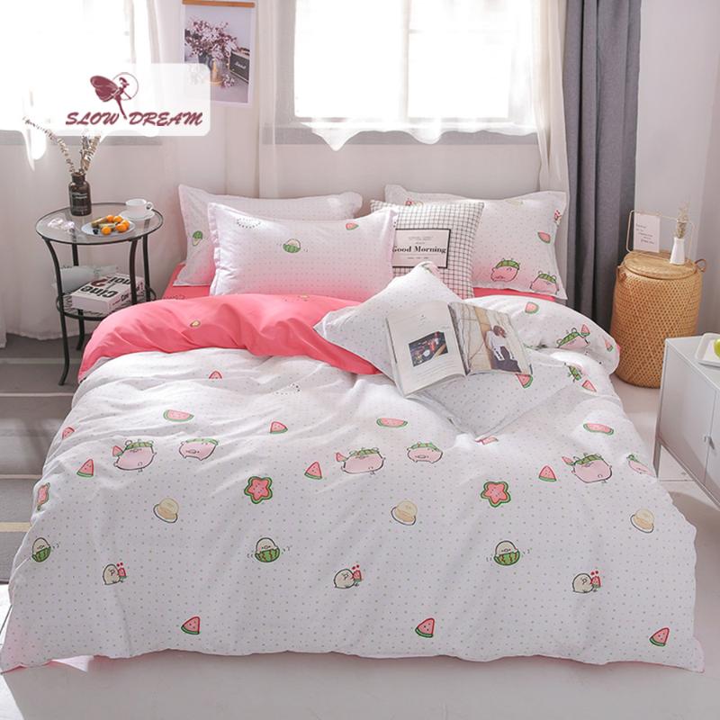 

SlowDream Girl Bedding Set Watermelon Cartoon Child Duvet Cover Single Twin Decor Bed Cover Flat Sheet Bed Linen Set Bedclothes, 29