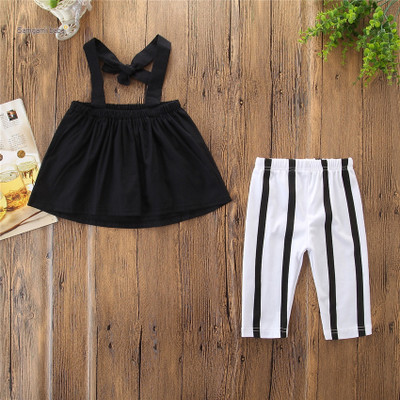 

Kids Summer Suit Girls Sling Top + Striped Pants Girls Designer Two-piece Suits Babys Fashion Clothing Sets 2020 New Hot Selling Casual Sets, Black