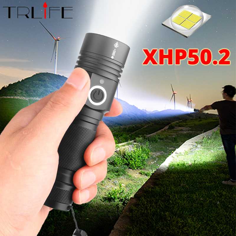 

Most Power LED Ultra Bright xhp50.2 LED Torch USB Rechargeable Flash light Zoomable Flashlights use 18650 Battery