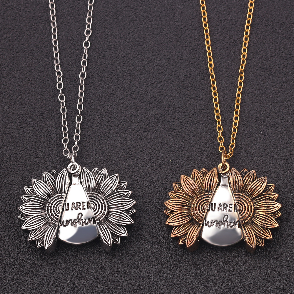 

sunflower Locket necklace letter You Are My Sunshine women necklace pendants fashion jewelry will and sandy gift