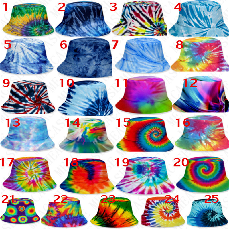 

25 style color tie-dye bucket hat caps unisex gradient sunhat with flat top fashion outdoor hip-hop cap adults kids beach sun hats D71502, Yellow