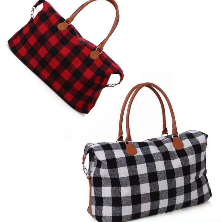 

Weekender Bag 22inch Check Handbag Plaid Bags Large Capacity Travel Tote with PU Handle Storage Maternity Bags Sea Shipping OOA8157