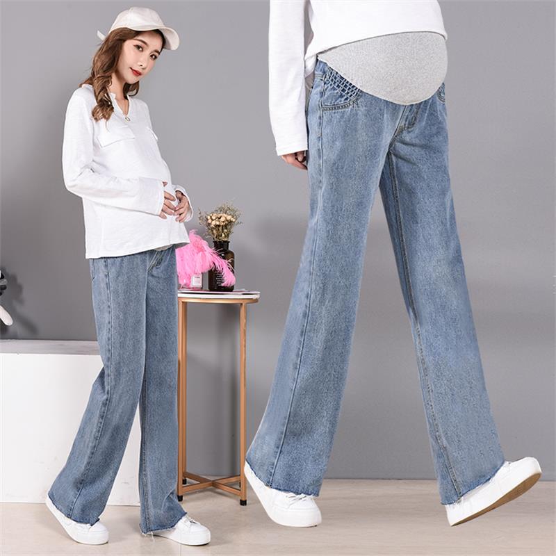

wide leg Maternity Jeans For Pregnant Woman 2020 Pregnancy Denim Pants Cotton straight Trousers maternity clothing Plus Size, Blue