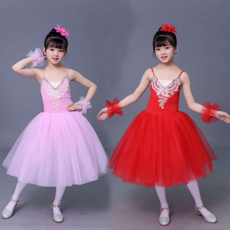 

Children Ballet Skirt Costumes Little Swan Lake Stage Performance Poncho Tulle Skirt Girls Sling Tutu, Pink