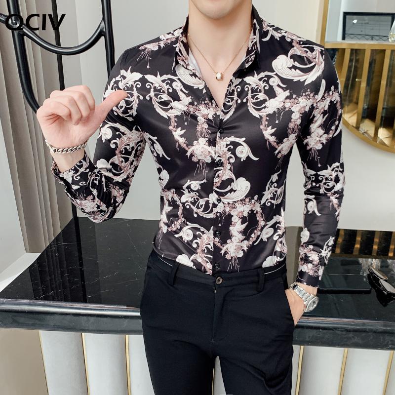 

Mens Shirts Personality All Print Men Shirt Long Sleeve Casual Men Shirt Camisa Social Masculina Slim Fit 4XL, White