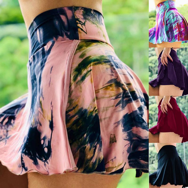

Womens Print Elastic High Waist Culottes Beach Shorts Hip Lifting Shorts Pants Anti-emptied 2 In 1 Running Yoga, Red