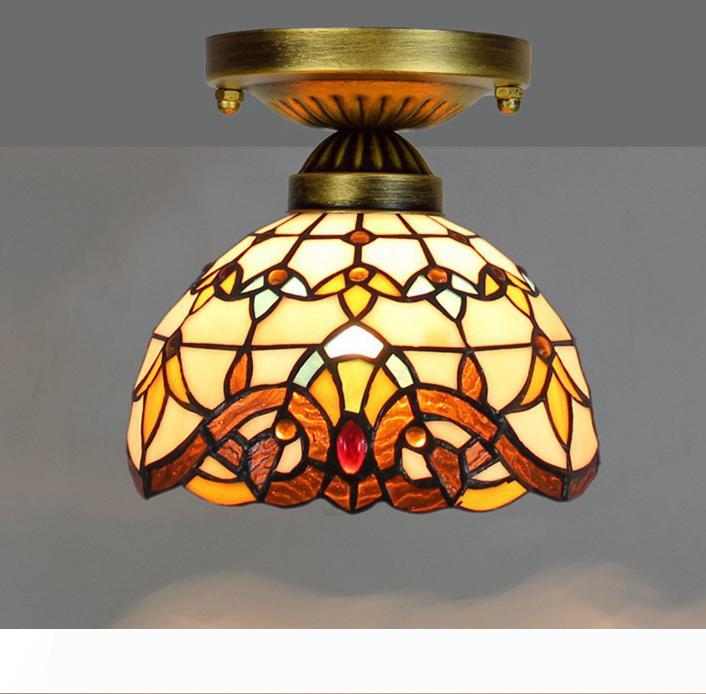 

European Retro Tiffany Stained Baroque Lamp Corridor Glass Light Balcony Hallway Ceiling Lighting Fixtures