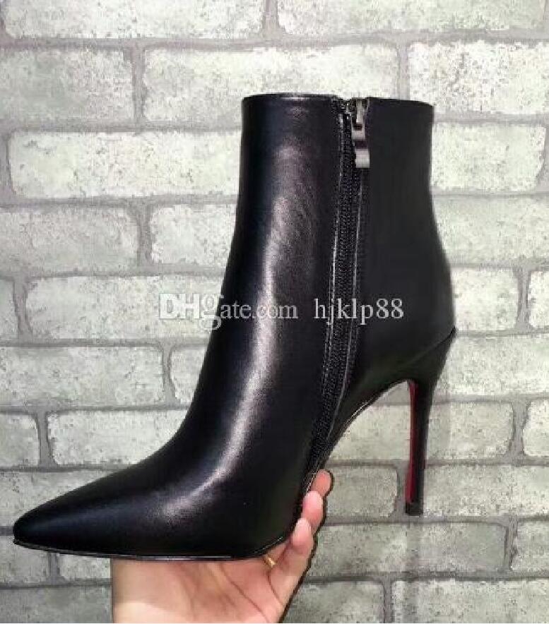 

2020 {Original Box}Classic Women Brand Red Bottom High Heels Real Leather Pointed Toe Dress Luxury Ankle Winter Red Sole Wedding Shoes Boots, Orange/suede