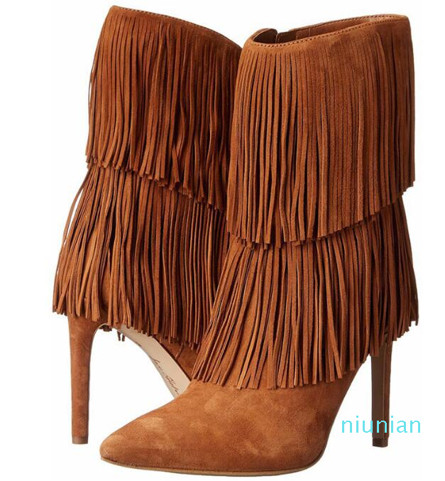 black suede booties with fringe