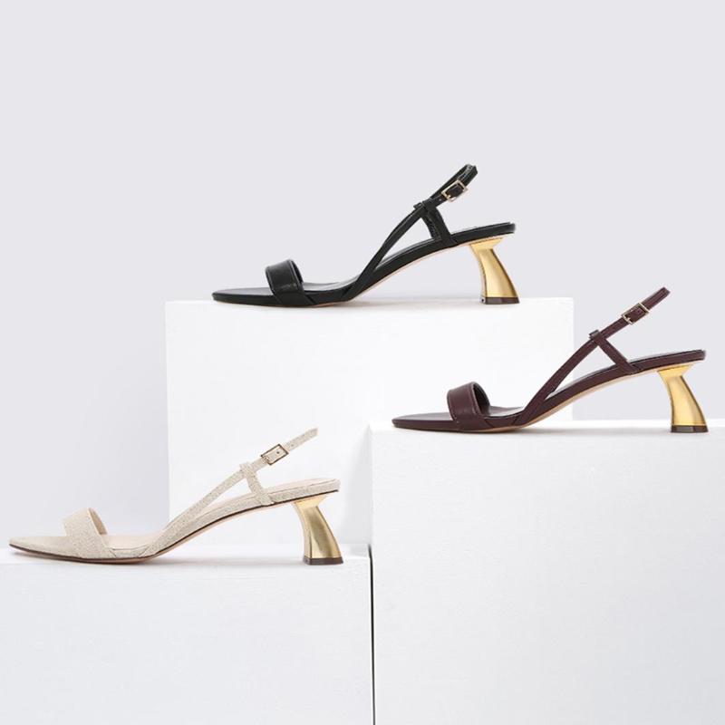 

Sandals CHUREN & KENET2021 Summer Women Pointed High-heeled Shoes Small Low With Metal Profiled, Beige