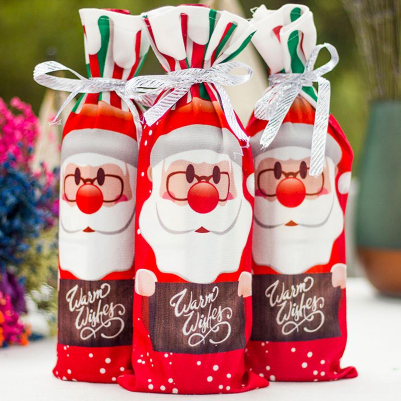 

Christmas Wine Bag Decor Set Santa Claus Snowman Deer Bottle Cover Clothes Kitchen Decoration for New Year Xmas Party Supplies