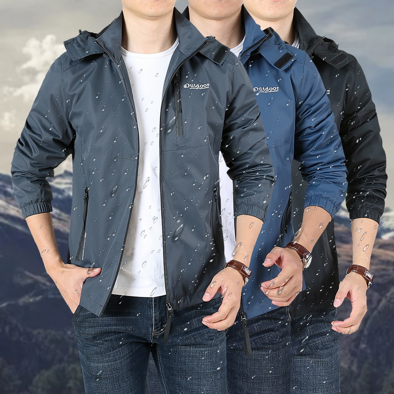 

Men Solid Color Jacket Men's Fit Jacket Zipper Hoodies Water Resistant Coat Pocket Coat, Black