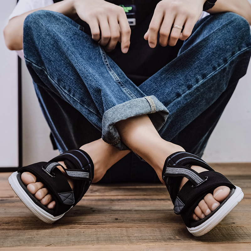 

toe for closed vietnam 2020 gladiator sandel male slides sport cork outdoor slide mens work roman flip sandels sandles shoes, Black