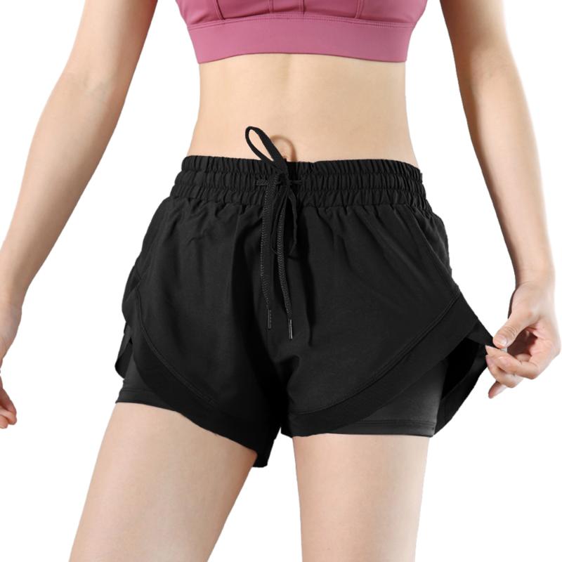 

Summer Running Shorts Women 2 In 1 Marathon Quick Dry Shorts Gym Fitness Loose Sport Breathable Yoga Jogging, Black