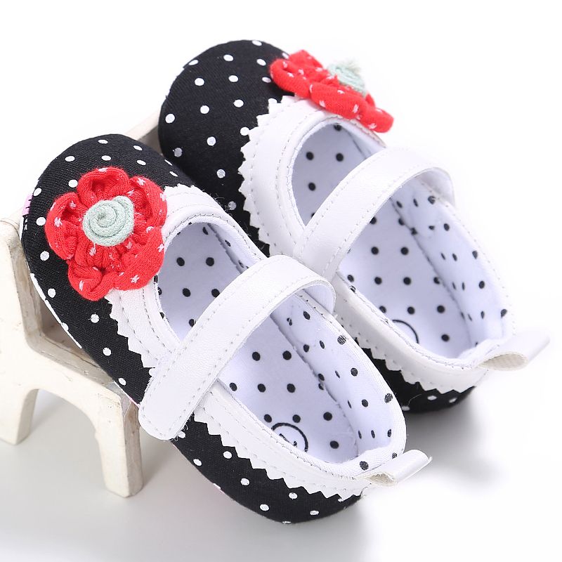 

Spring Summer Baby Girls princess Shoes Casual Infants Newborn Girl Polka Dot Flower Lovely Shoes For -18 Month baby, White