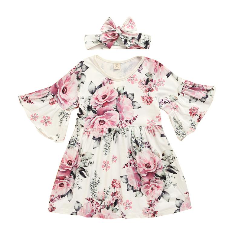 

Summer Floral Girl Dress Cotton Kids Casual Dress Children Clothes, Beige
