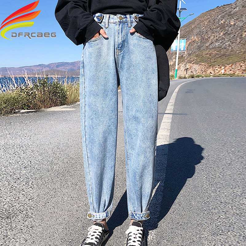 

Jeans Woman 2020 Autumn New Arrivals High Waist Buttons Streetwear Ladies Jeans Pants Blue And Sky Blue Loose Hot Sale