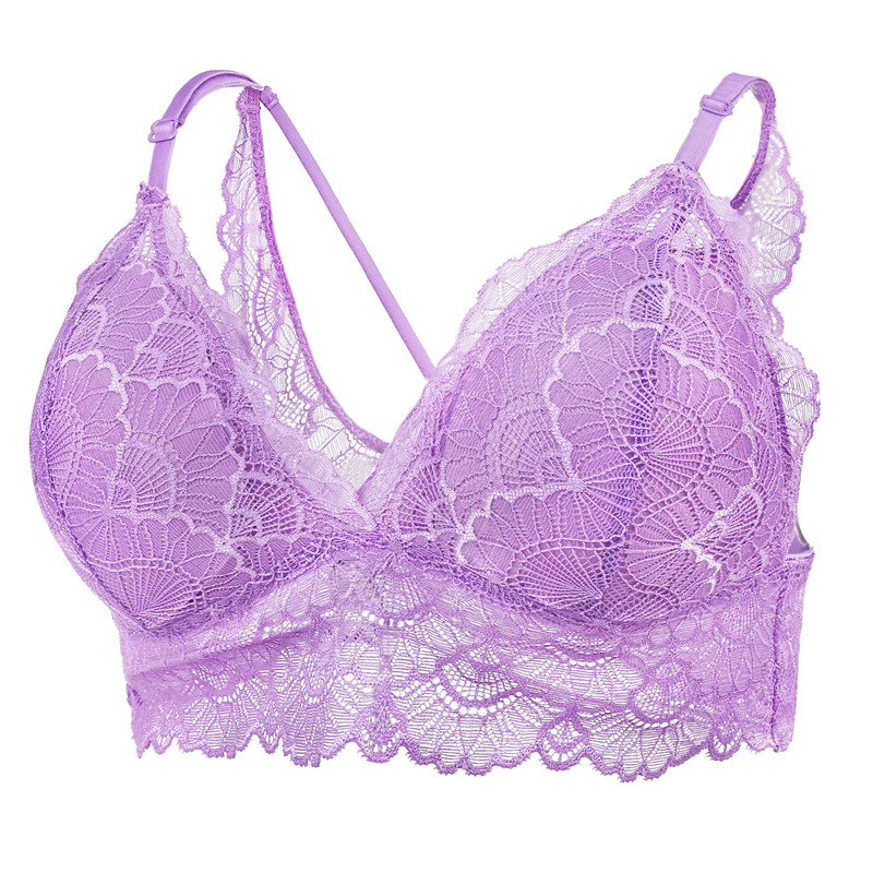 

2020 Sexy Deep V Floral Lace Bras Wirefree Seamless Underwear Back Butterfly Bralette Women Intimates Ultra Thin Belt Lingerie, Purple