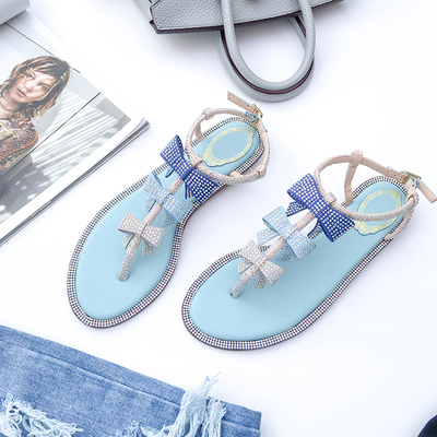 

Blue Pink Summer Shoes Women Sandals 2020 Bling Flat Rhinestone Ladies Beach Sandles Designer Luxury Sandalias Mujer Sandels, As picture