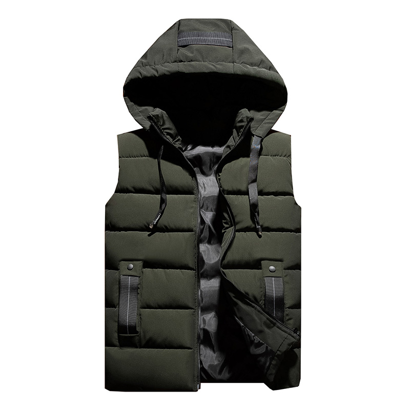 

Hooded Removable Vest Men Winter Fashion Thicken Warm cotton-padded Solid Color Big Pockets waistcoat 4XL 5XL Army Green Color, Grey
