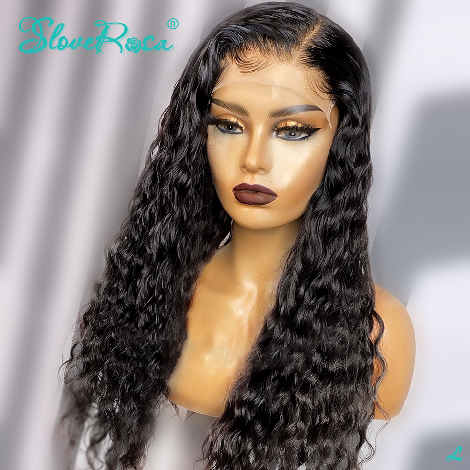 

13x4 Curly Lace Front Human Hair Wigs 130% Deep Wave Wig Peruvian Remy For Black Women With Baby Hair BleachedKnots SloveRosa, Natural color