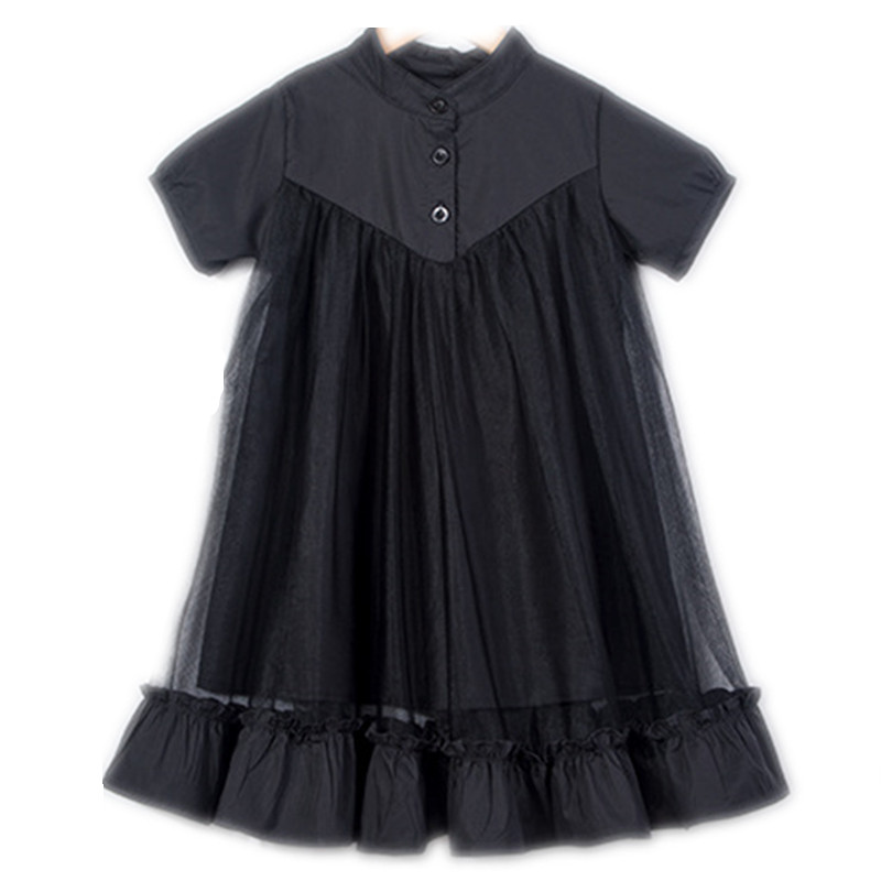 

3 to 12 years kids & big girls summer cotton tulle casual ruffle flare dress child girl fashion princess party dresses clothes, Black