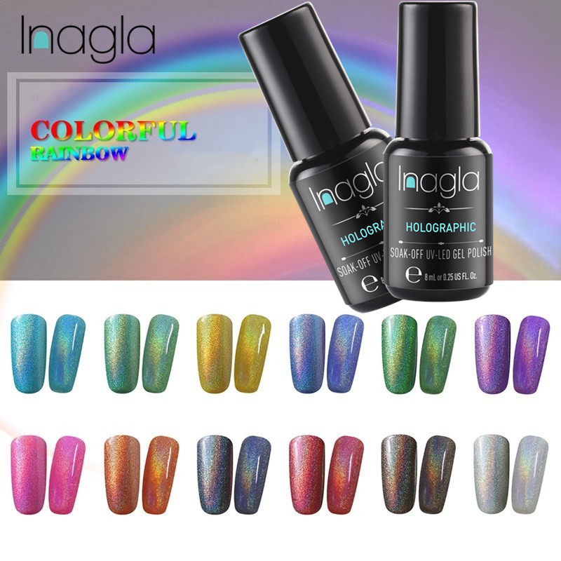

Inagla Rainbow 8ml Color Gel Paint UV Gel Nail Polish Soak Off Nail Lacquer Art Glitter Rainbow Painting, Top coat