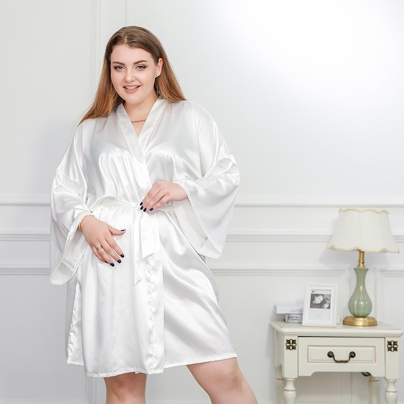

3XL 4XL Plus Size Women Bathrobes Sleep Robes Solid Color Summer High Quality Casual Soft Elegant Autumn Sleepwear Homewear, Black