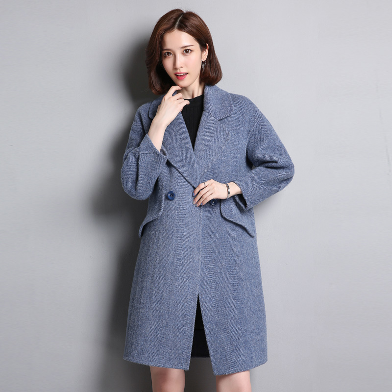 

2020 New Wool Coat Female Jacket Spring korean Alpaka long coat women double-faced coats Abrigos Mujer Elegante Qbl-8718 KJ4158, Blue