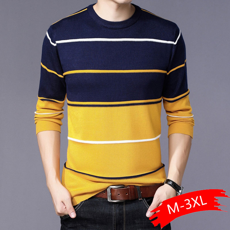 

2020 New Fashion Brand Sweater Mens Pullover Striped Slim Fit Jumpers Knitred Woolen Autumn Korean Style Casual Men Clothes, White