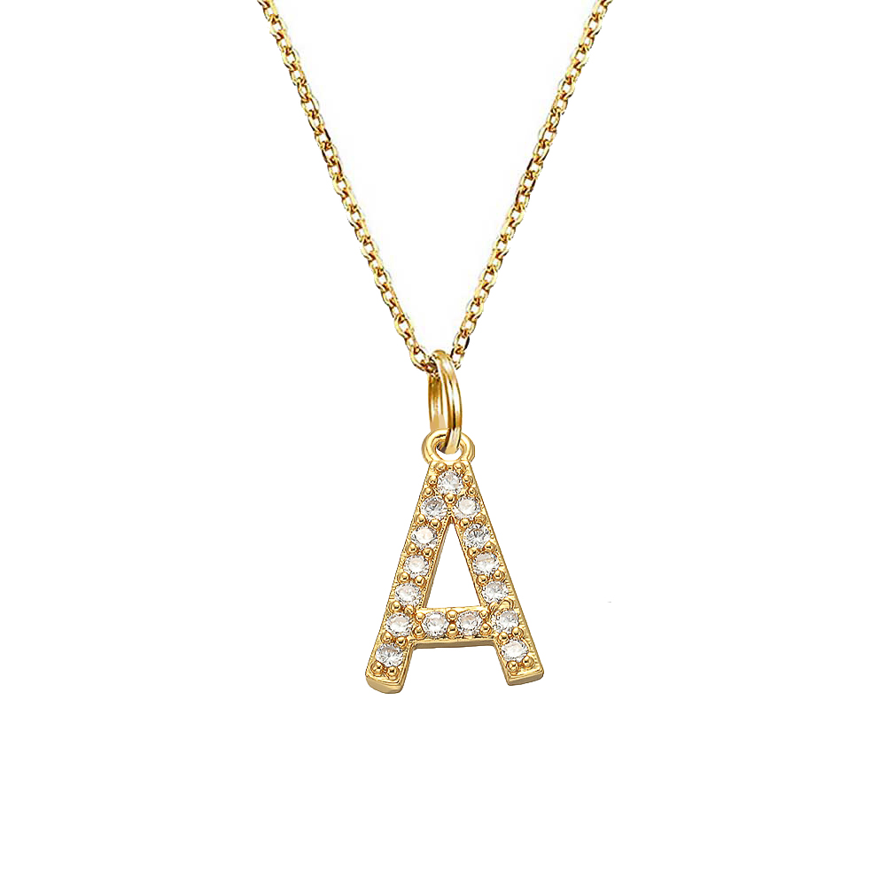 

Tiny Dainty Initial Necklace A - Z Charm with Diamond Inlay for Women Girl Best Friend Jewelry Gift Copper Material Gold & Silver color