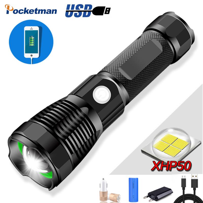 

Brightest 4 Core XHP50 LED Tactical Portable Zoomable Torch USB Rechargeable Waterproof Torch Hand Light