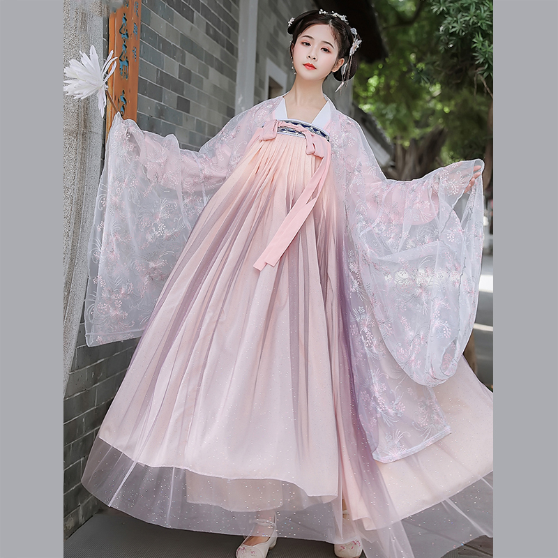 

Pink Hanfu Dress For Women Chinese Clothes Embroidery Coat New Student Cosplay Costume Festival Folk Dance Fairy Clothing BL4380, Bust style 3pcs 3m
