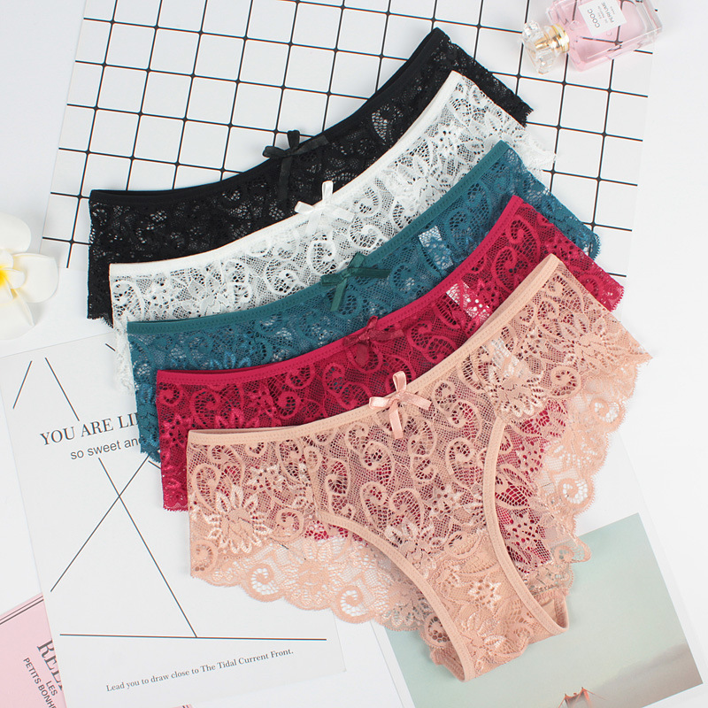 

Women Full Lace Underwear Briefs Transparent Panties Sexy Fashion Plus Size -XL Panty Womens Breathable Underpants Shorts, Black