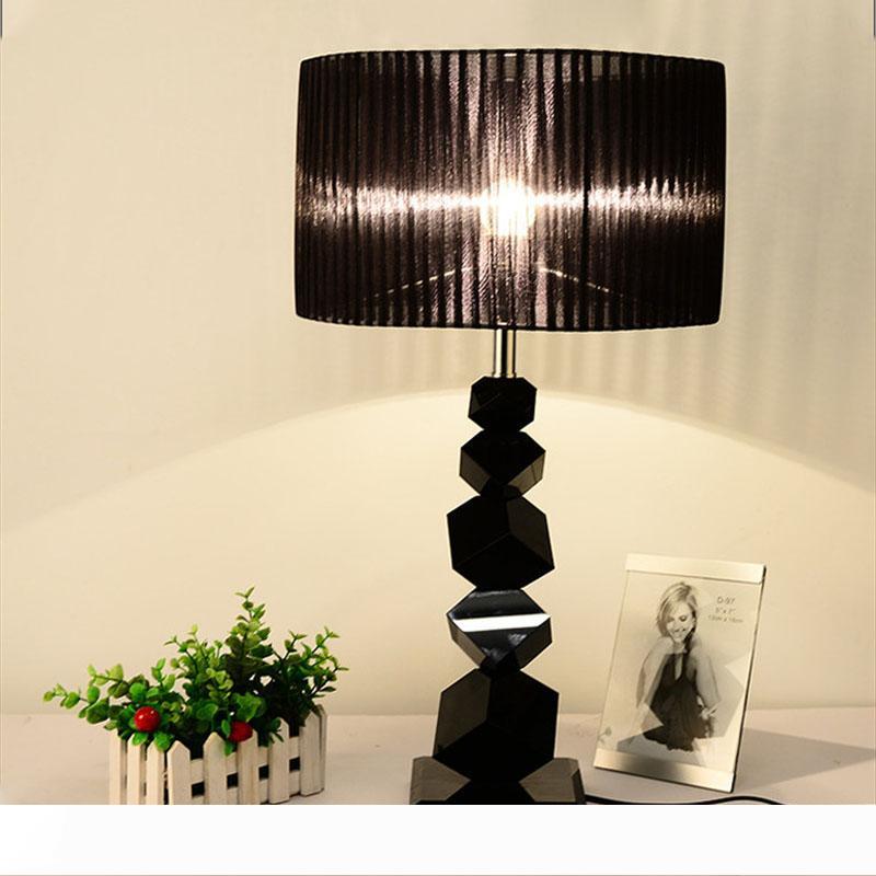 

Stylish black crystal table lamp bedroom bedside desk lamp E27 220V handmade cloth table lights LR007