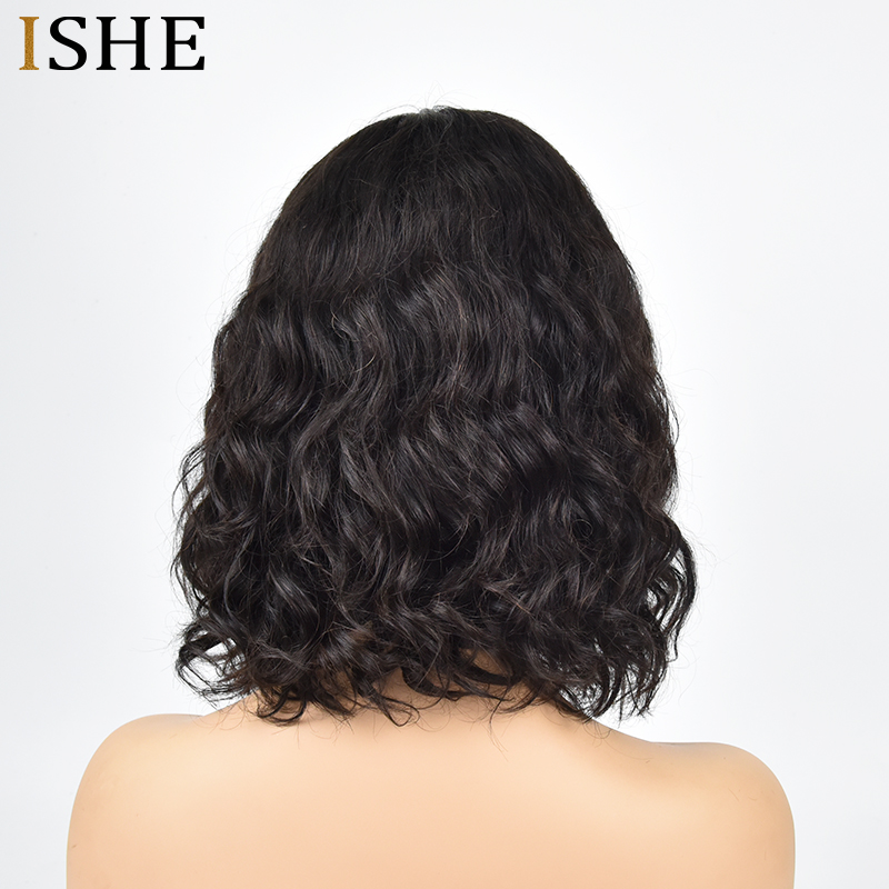 

Human Hair Short Bob Wavy Wigs Pre Plucked Black Remy Brazilian Baby Hair Glueless Lace Frontal Wig For Women