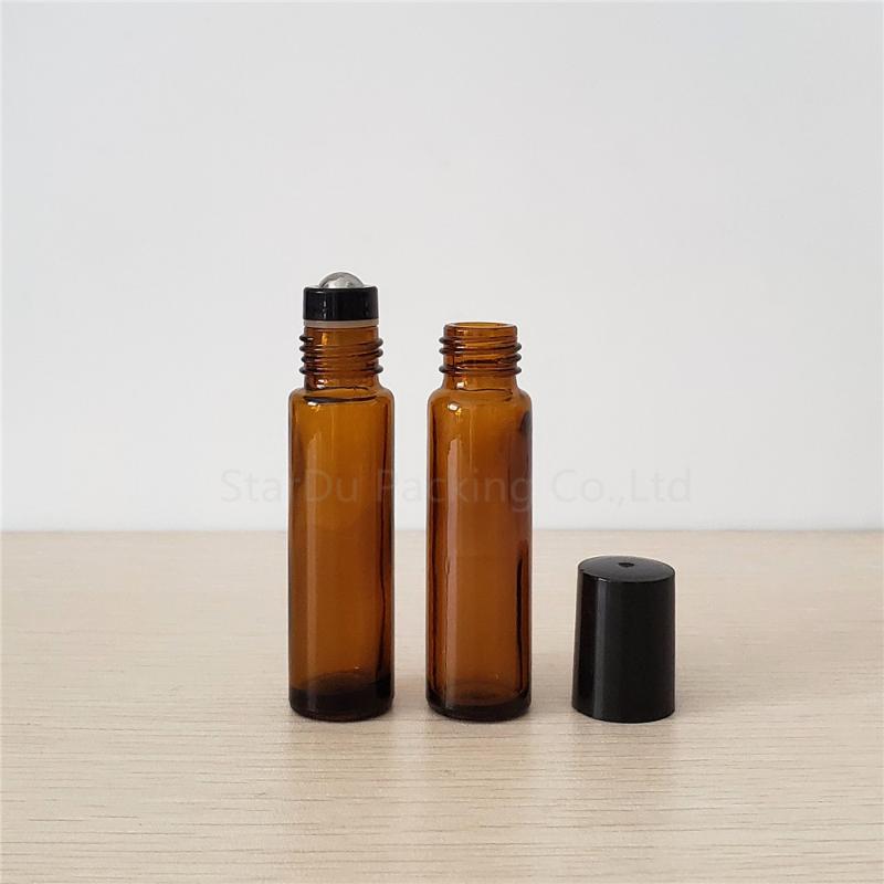 

2pcs 10ml amber roll on bottle, 10cc amber essential oil rollon bottle, small glass roller container